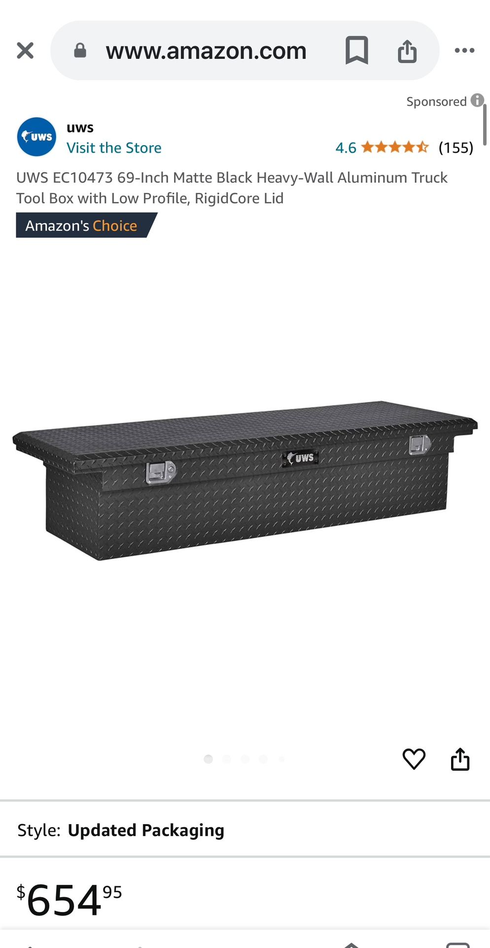 UWS EC10473 69-Inch Matte Black Heavy-Wall Aluminum Truck Tool Box with Low Profile, RigidCore Lid Brand New in the Box