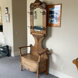 Antique Oak Hall Tree 
