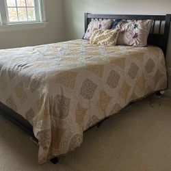 Queen Black Wood Frame Bed and Mattress