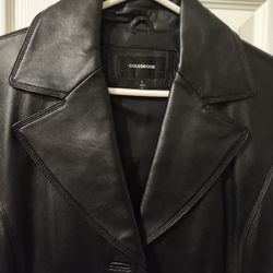 NEW BLACK LEATHER BELTED COAT SIZE LARGE