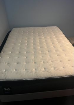 Queen mattress with bed frame + box spring