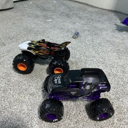 Two 1:24 Scale Monster Jam Hotwheels Trucks 