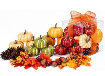 30Pcs Artificial Pumpkins Set, Assorted Fall Fake Pumpkins Acorns Pine Cones Berries Maple Leaves, Fall Decor for Halloween Thanksgiving Home Mantel T