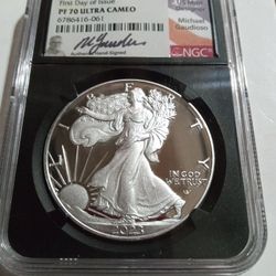 2023 W Silver Eagle $1 First Day Of Issue - PF 70 Ultra Cameo Gaudioso Hand Signed 