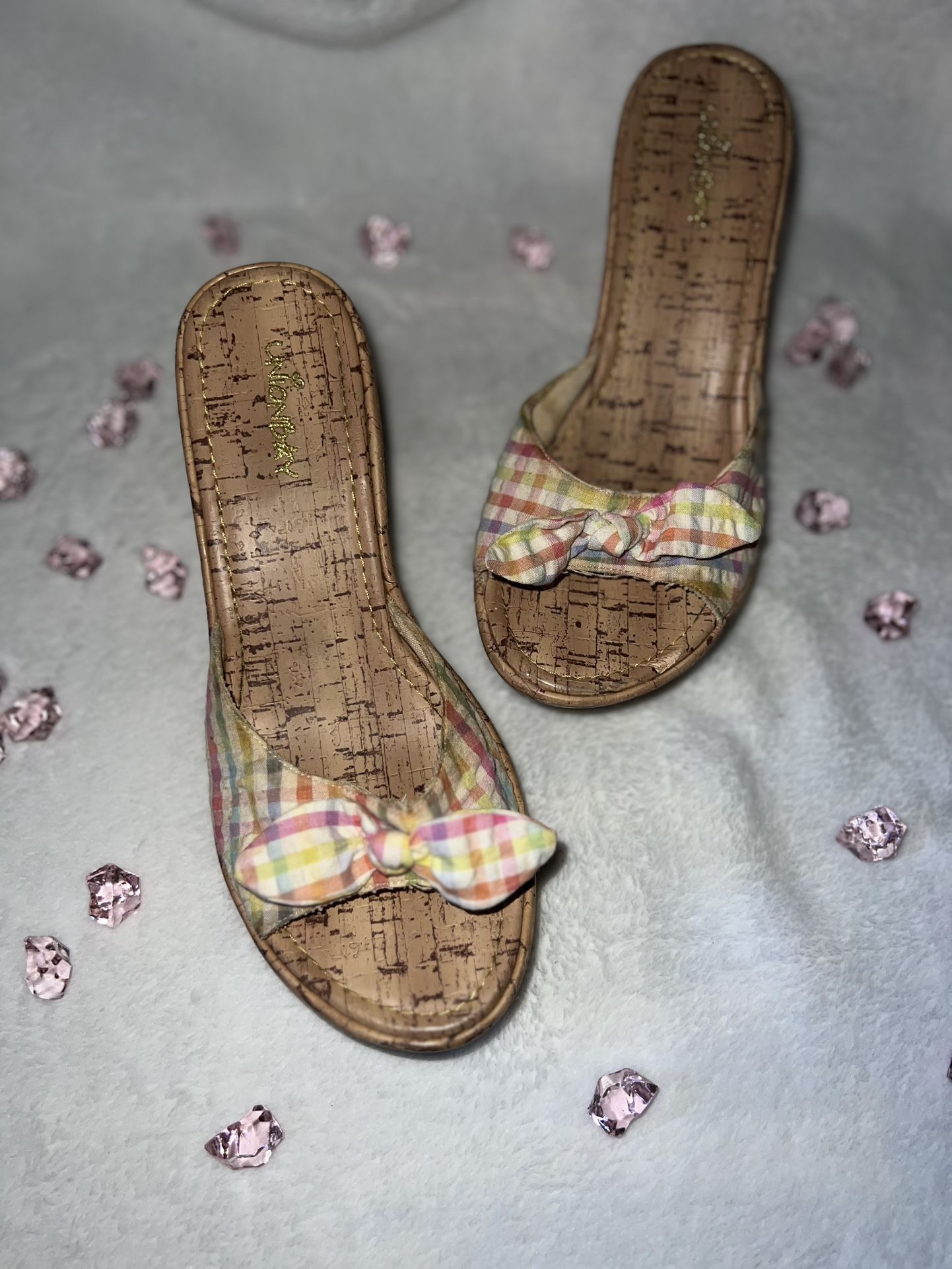 y2k wedges, pastel gingham with bow