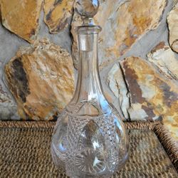 Vintage Blown Glass EAPG Lobed Genie Bottle Decanter & Stopper Gourd Barware