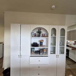 70.9 in. Tall 13-Shelf White Wood Standard Bookcase with Tempered Glass Doors, Drawers