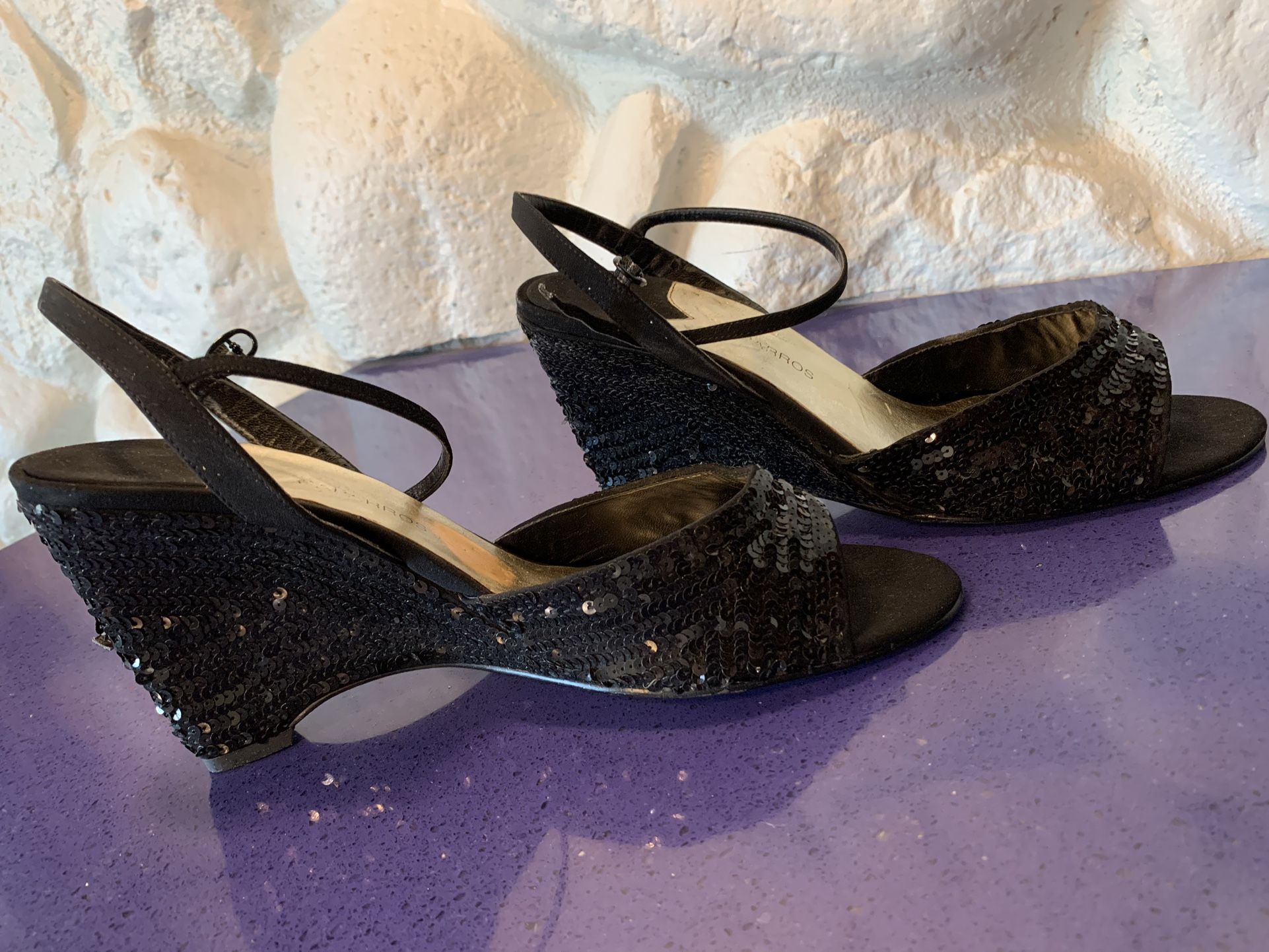Caparros Black Sequin Wedge Heels Sz 11