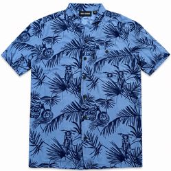 Harley-Davidson Button Up Shirt Mens Medium Blue Motorcycle Print Rayon Short Sleeve