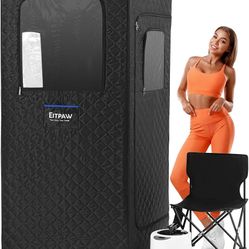 Eitpaw Sauna, Portable Steam Sauna, Poratble Sauna for Home, Personal Home Sauna Full Body with 2.6 L 1000W Steamer, Foldable Chair, Foot Massager, 16
