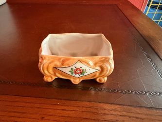Vintage Made in Japan Peach Luster Porcelain Trinket Dish Planter Footed Floral