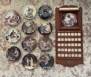 RARE Norman Rockwell American Mid-Century Porcelain Plate and Tile Wooden Wall Calendar
