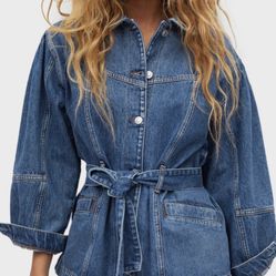 Mango Denim Belted Jacket Size M