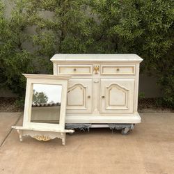 White Dresser Or Bar Plus Matching Mirror