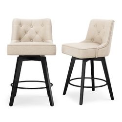 Beige/Fabric 26.0-in H Counter height Upholstered Swivel Wood Bar Stool 4 -Pack 
