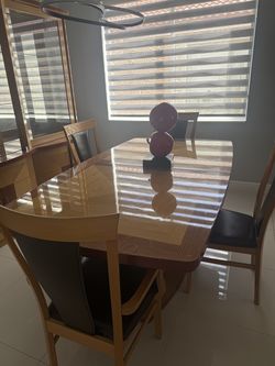 Italian Dining set leather chairs and wood with china
