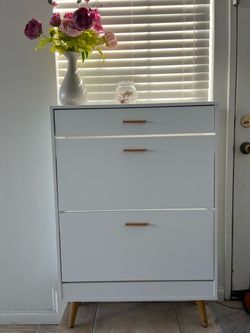 White Shoe Cabinet with Flip Drawers - Great Condition