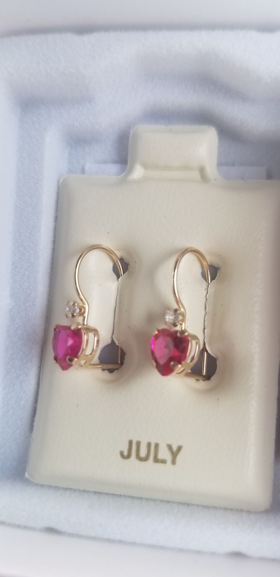 10kt gold ruby heart earrings