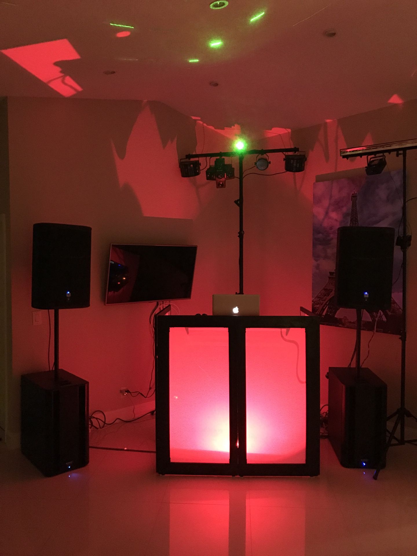 JBL Speakers + subwoof + lights/laser (everything included) (mixer not included)