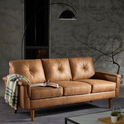 Ovios 71.65-in W Modern Light Brown Faux leather 3-seater Sofa with Slipcover