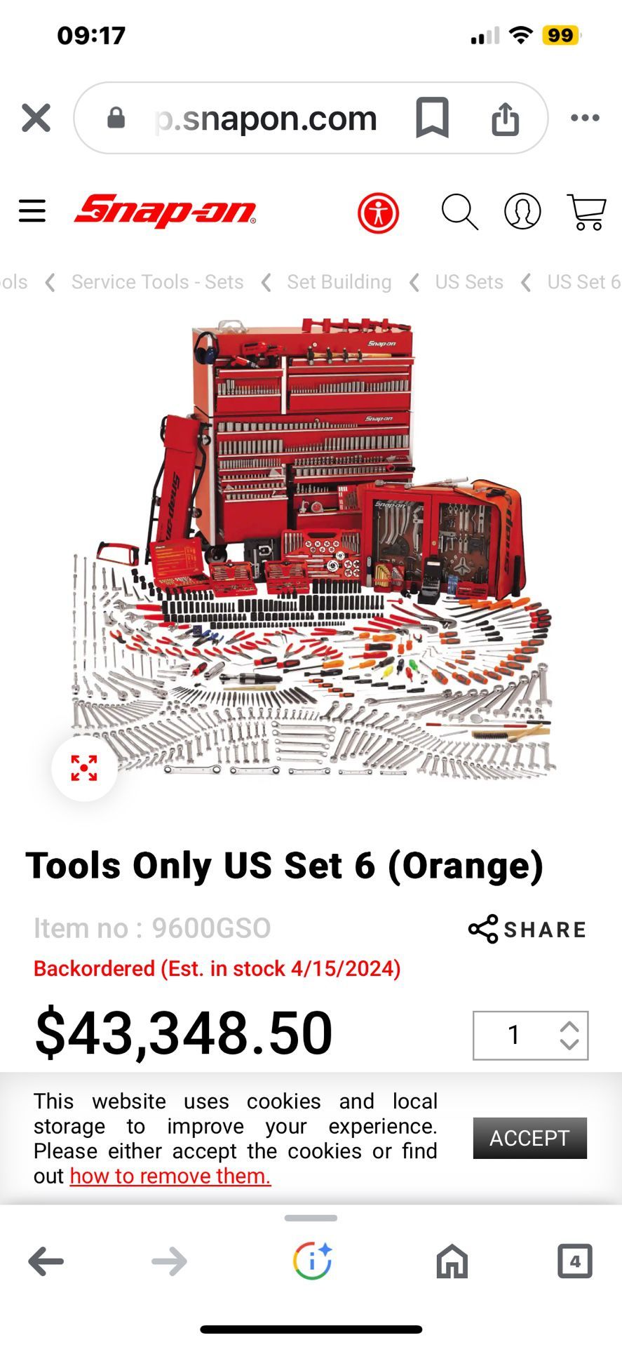 SNAP ON 9600GSO TOOL SET