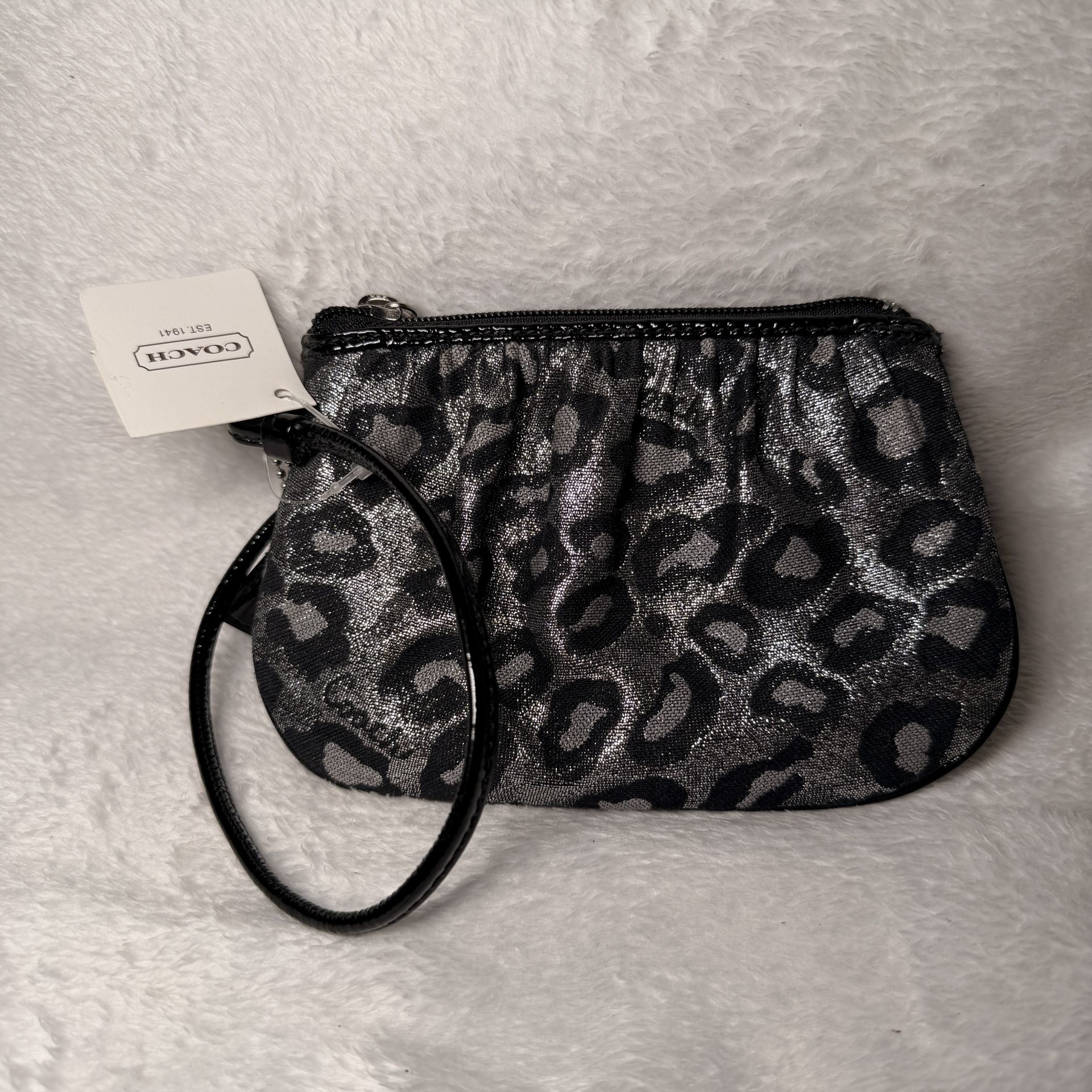 Silver Leopard Print Small Coach Wristlet/Change Purse NEW