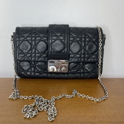  CHRISTIAN DIOR Cannage New Lock Pouch Black Lambskin Crossbody Bag 
