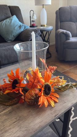 NEW,  10” height, Fall Harvest Hurricane Candle Centerpiece