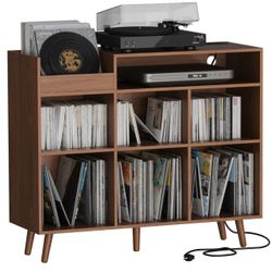 Cozy Castle Large Record Player Stand with Vinyl Storage Cabinet, Wood Turntable Table Open Shelf Holder Up to 500 Albums Cube Storage Organizer for L