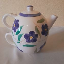Verona Individual Tea Pot & Cup Set with Purple Flowers