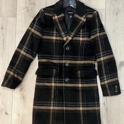 Express Men's Plaid Wool-Blend Topcoat ( Size : XS )