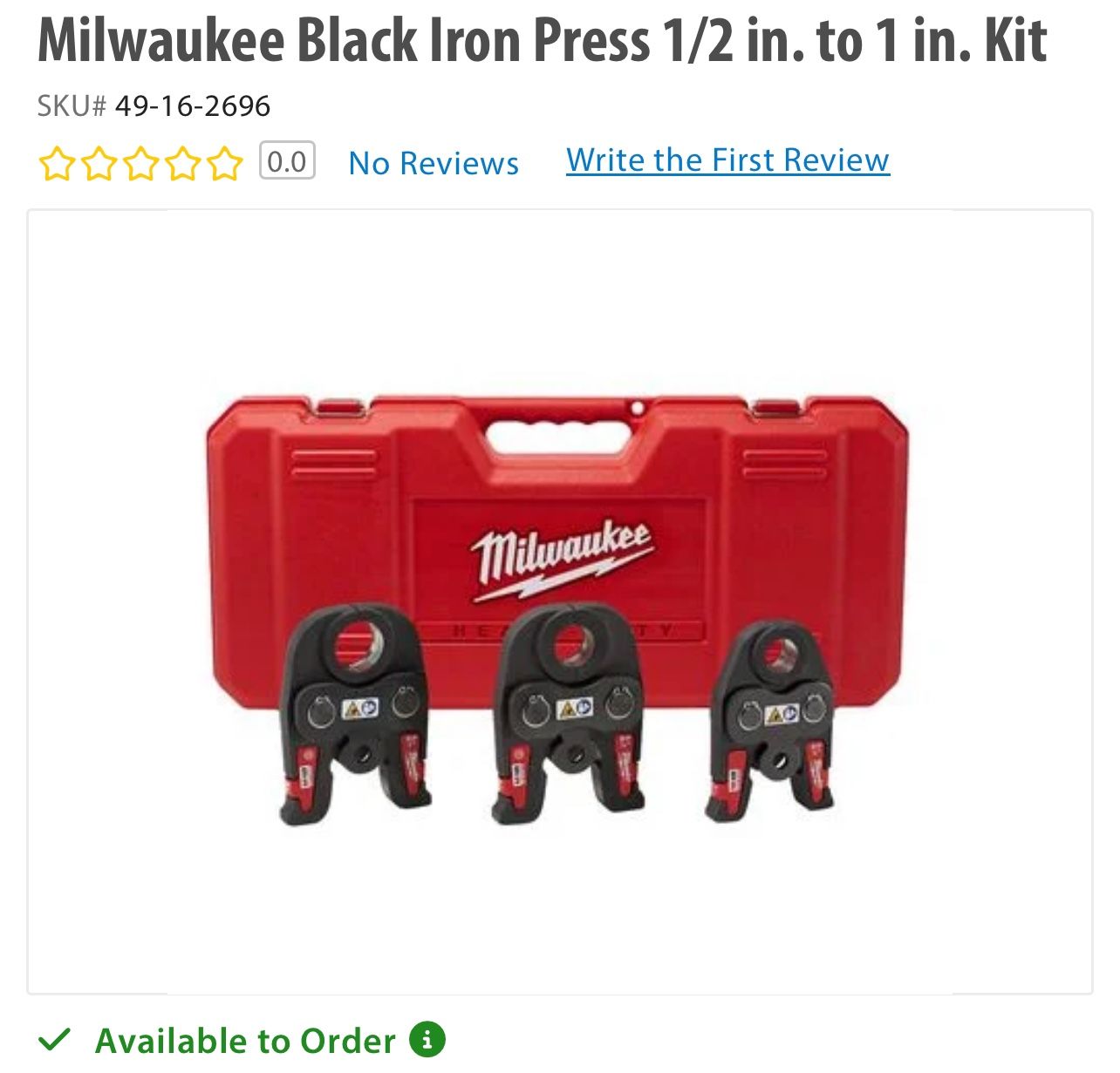 Milwaukee black iron Press 1/2 in to 1 in. Jaw Kit