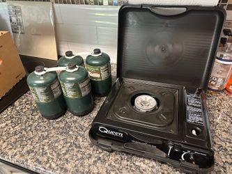 Queen portable stove with 4 propane tanks