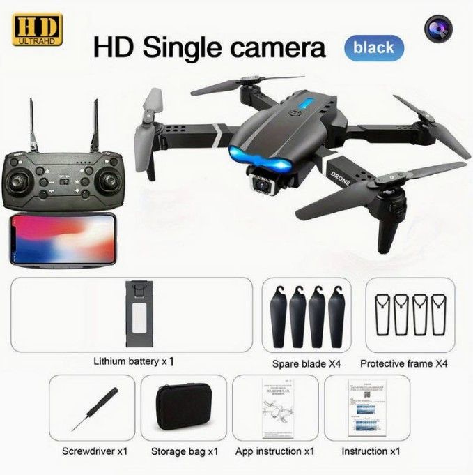 E99 K3 Black Drone WIFI With 4K HD Single Camera 360°