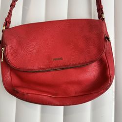 Fossil Medium Preston Flap Maroon Red Leather Crossbody Purse