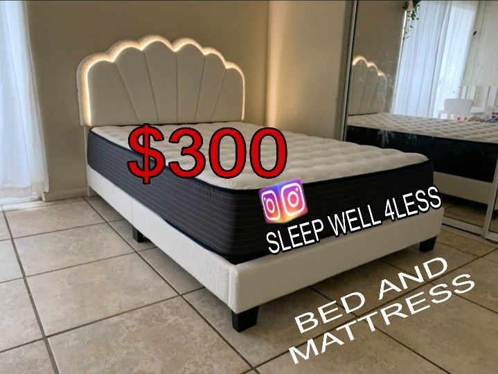 NEW QUEEN BED FRAME AND MATTRESS