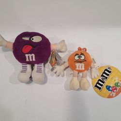 Swarmees M&M Pesky Purple & Orange M & M w/ Clip ~ Mars, Lot Of 2, Plush