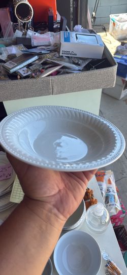 White Ceramic Rope Rim Dinnerware Set 4 diner plates, 4 bowls, 4 salad plates, 4 mugs, 4 soup bowls