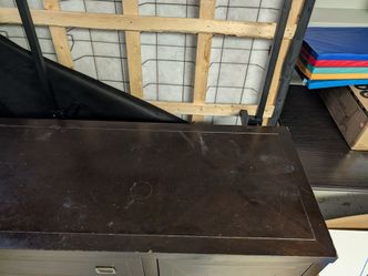 Dark Wood & Faux Leather Dresser / Credenza (FLIP PROJECT / REFINISHER’S SPECIAL)