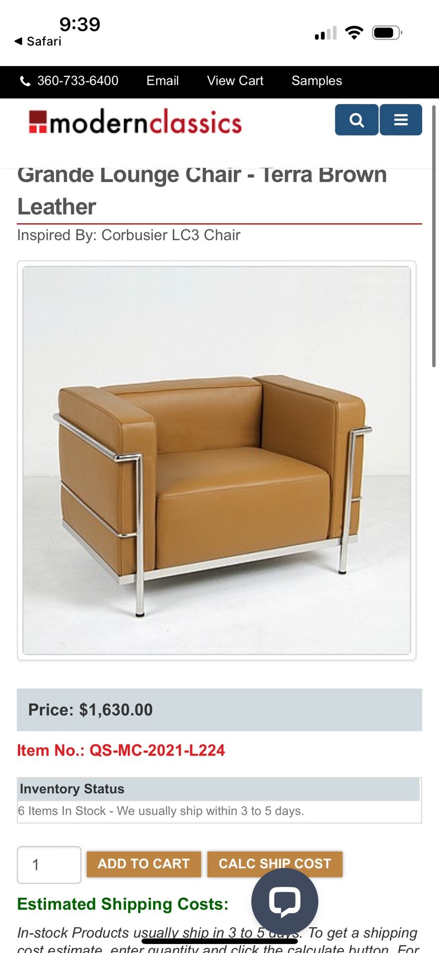 Oversized camel leather club chair CORBUSIER LC3 style