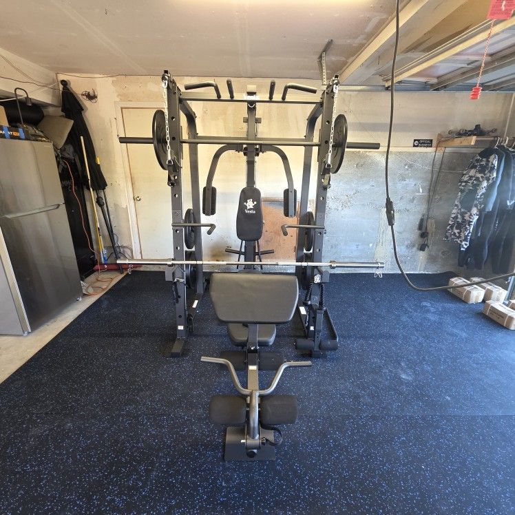 Vesta Smith Machine 1001 | Adj Bench W/ Leg Developer And Preacher Station |Gym Equipment | Fitness | Pulleys|🔴WEIGHTS AND BARBELL SOLD SEPARATELY 🔴