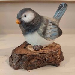 Chickadee on 4 inch Burl Natural Wood Sculpture