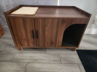 Modern Walnut Cat Litter Box Enclosure Side Table or hideaway