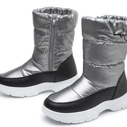 POVOGER Womens Winter Boots Snow Boots For Women Black Mid Calf Platform Boots Warm Fur Fashion Slip On Boots