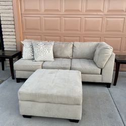 ASHLEY Tan Suede Couch & Ottoman