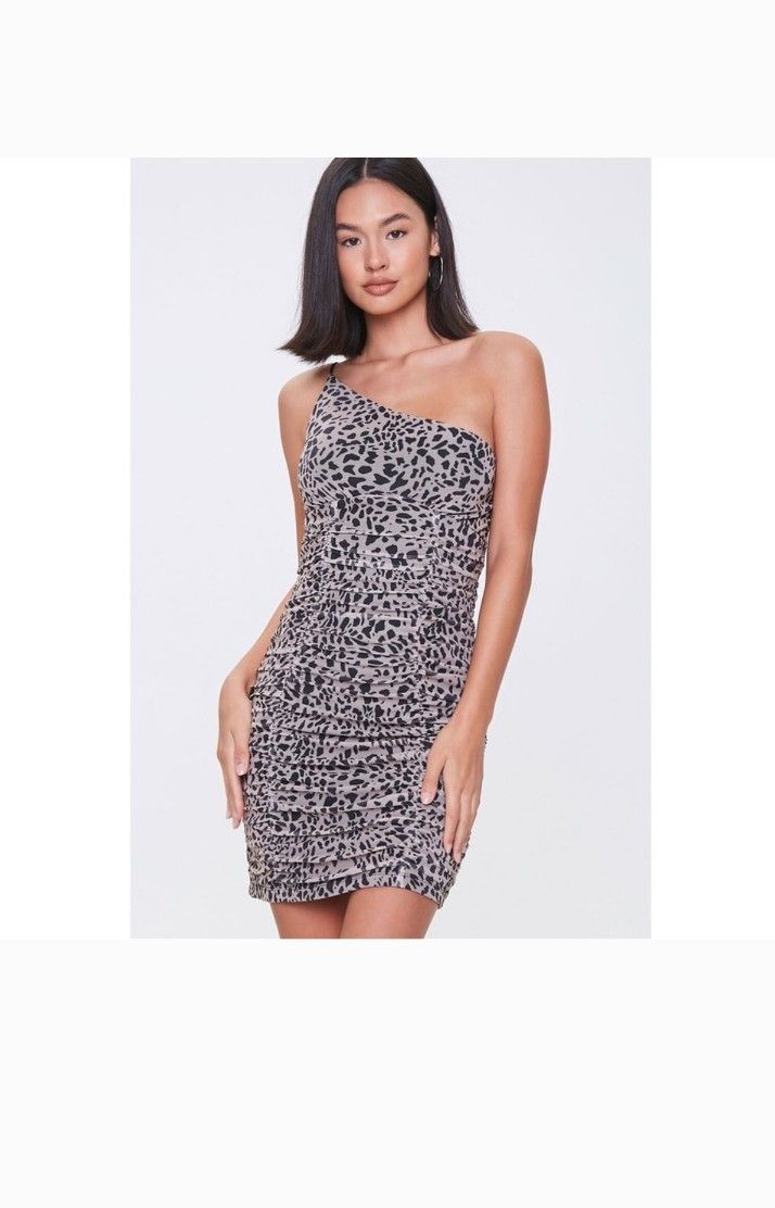 Forever 21 One-Shoulder Cheetah Print Dress size Medium