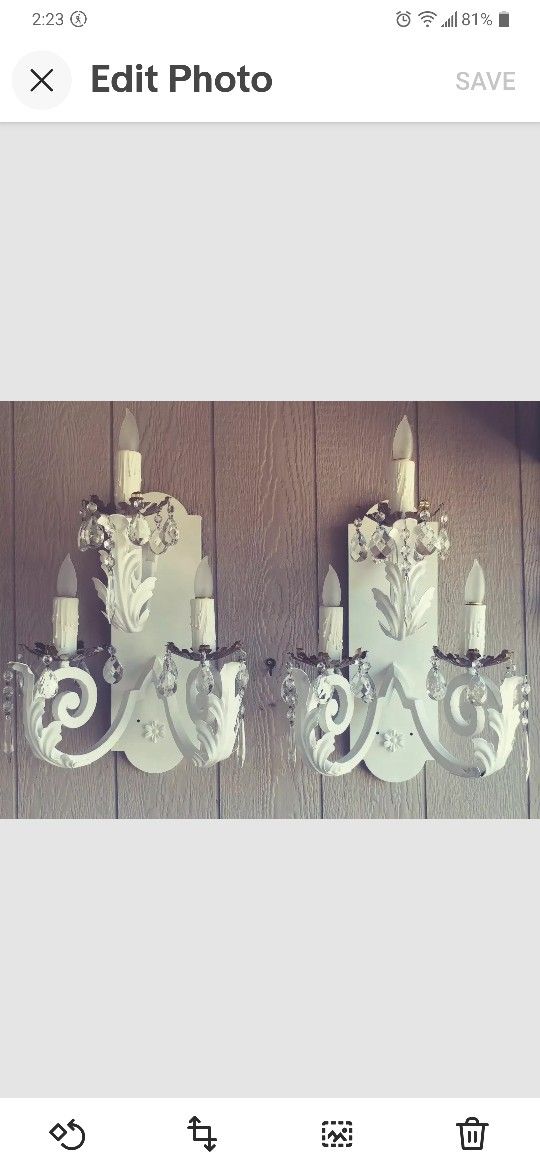 Vintage Sconces Pair White Candle Crystal Redone