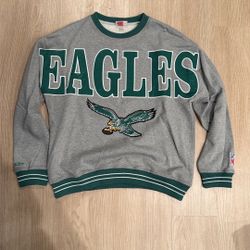 Size Large - Mitchell And Ness Authentic NFL Football Philadelphia Eagles Crewneck Sweater Jacket - New Era 47 Nike Sports 