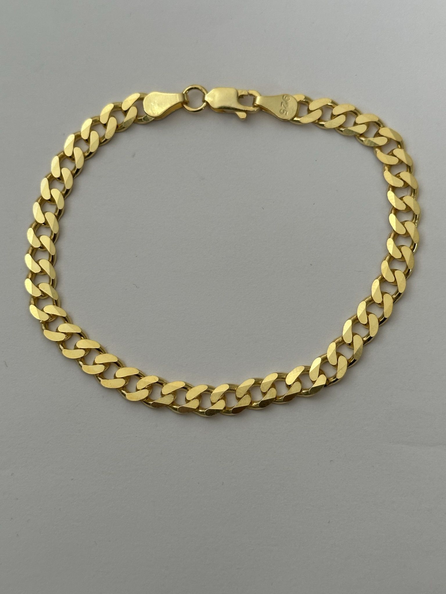 925 Silver 8.5” 6mm bracelet cuban chain 18k yellow gold plated unisex