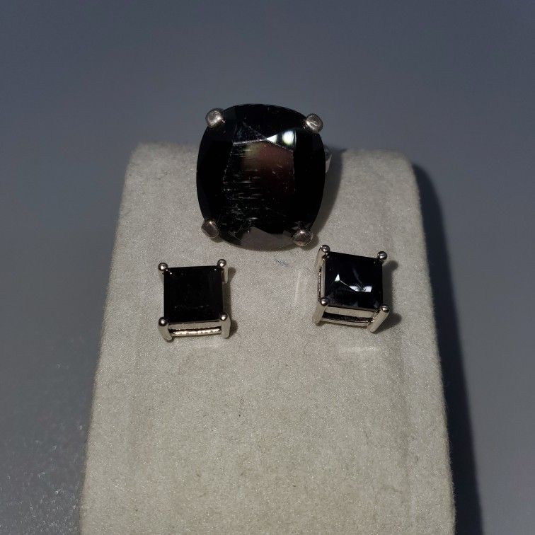 Black Onyx Sterling Silver 925. Ring Earring Set